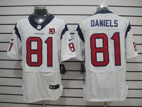 Texans #81 Owen Daniels White With 10th Patch Men's Stitched NFL Elite Jersey