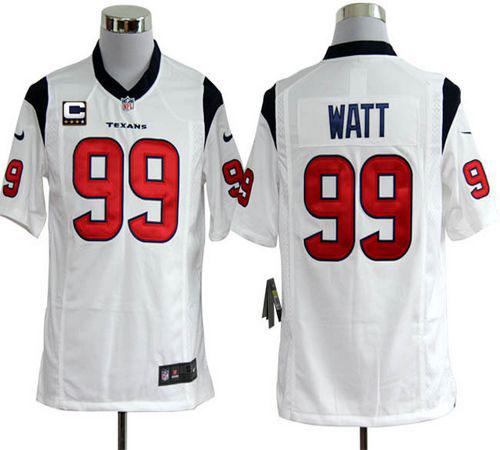 Texans #99 J.J. Watt White With C Patch Men's Stitched NFL Game Jersey