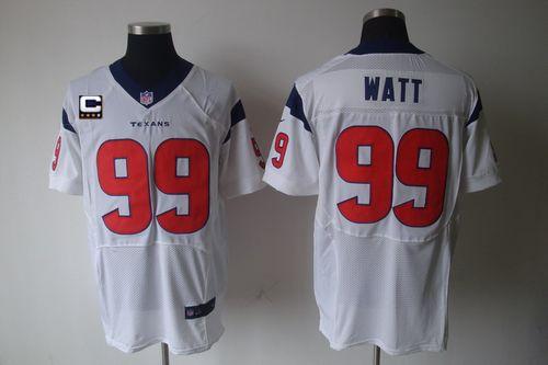 Texans #99 J.J. Watt White With C Patch Men's Stitched NFL Elite Jersey