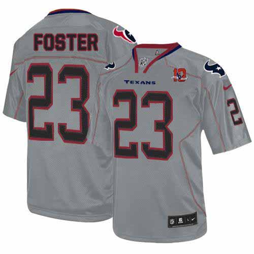 Texans #23 Arian Foster Lights Out Grey With 10th Patch Men's Stitched NFL Elite Jersey