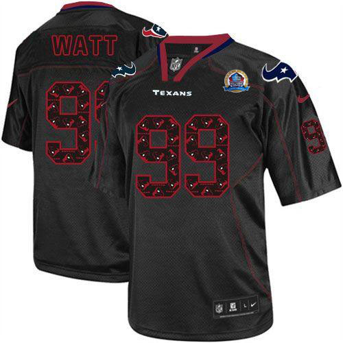 Texans #99 J.J. Watt New Lights Out Black With Hall of Fame 50th Patch Men's Stitched NFL Elite Jersey