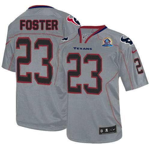 Texans #23 Arian Foster Lights Out Grey With Hall of Fame 50th Patch Men's Stitched NFL Elite Jersey