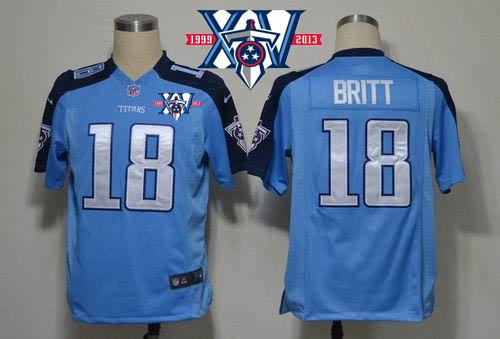 Titans #18 Kenny Britt Light Blue Team Color With 15th Season Patch Men's Stitched NFL Game Jersey