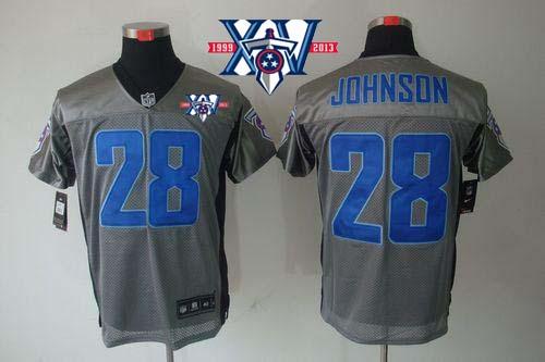 Titans #28 Chris Johnson Grey Shadow With 15th Season Patch Men's Stitched NFL Elite Jersey