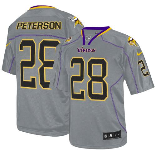 Vikings #28 Adrian Peterson Lights Out Grey Men's Stitched NFL Elite Jersey