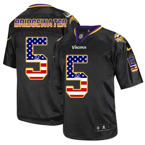 Vikings #5 Teddy Bridgewater Black Men's Stitched NFL Elite USA Flag Fashion Jersey