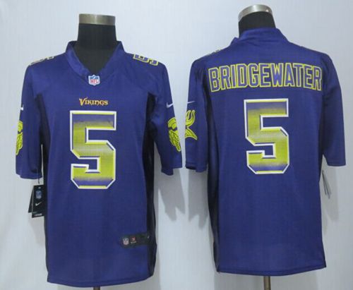 Vikings #5 Teddy Bridgewater Purple Team Color Men's Stitched NFL Limited Strobe Jersey