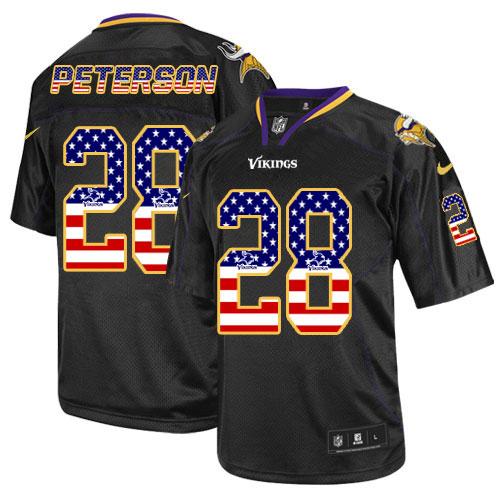 Vikings #28 Adrian Peterson Black Men's Stitched NFL Elite USA Flag Fashion Jersey