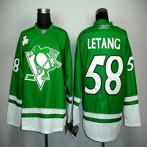 Penguins #58 Kris Letang Stitched Green St Patty's Day NHL Jersey