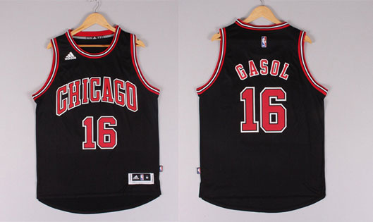 2014 2015 NBA Chicago Bulls 16 Pau Gasol New Revolution 30 Swingman Black Jersey