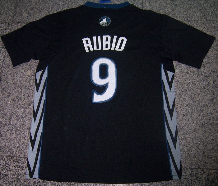 2014 NBA Minnesota Timberwolves 9 Ricky Rubio Revolution 30 Swingman Alternate Black Jerseys With Sleeve