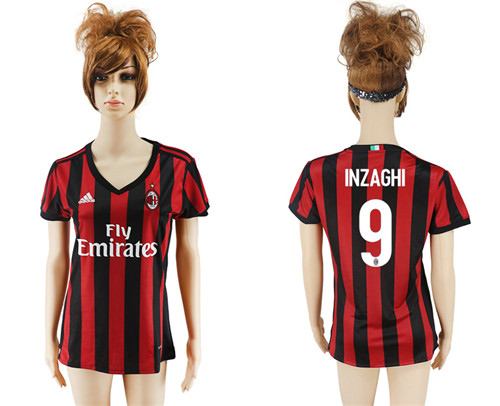 2017 18 AC Milan 9 INZAGHI Home Women Soccer Jersey