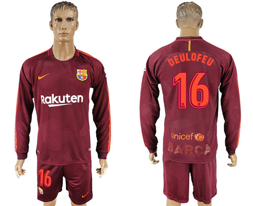 2017 18 Barcelona 16 DEULOFFU Away Long Sleeve Soccer Jersey