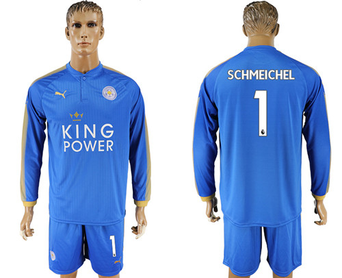 2017 18 Leicester City 1 SCHMEICHEL Home Long Sleeve Soccer Jersey