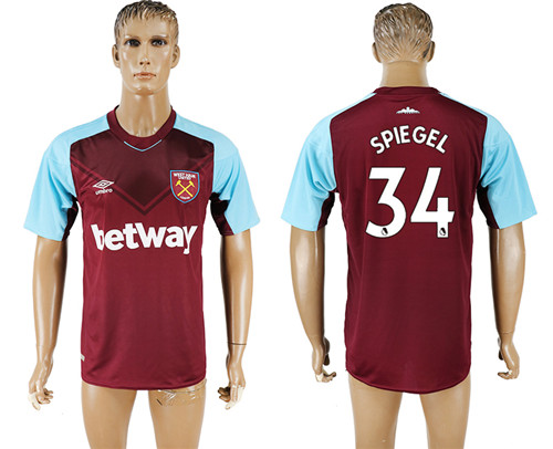 2017 18 West Ham United 34 SPIEGEL Home Thailand Soccer Jersey