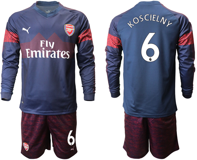 2018 19 Arsenal 6 KOSCIELNY Away Long Sleeve Soccer Jersey