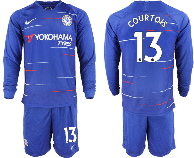 2018 19 Chelsea 13 COURTOIS Home Long Sleeve Soccer Jersey