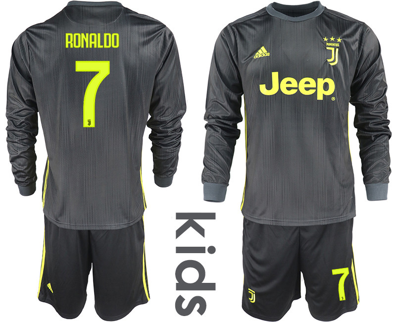 2018 19 Juventus 7 RONALDO Third Away Youth Long Sleeve Soccer Jersey
