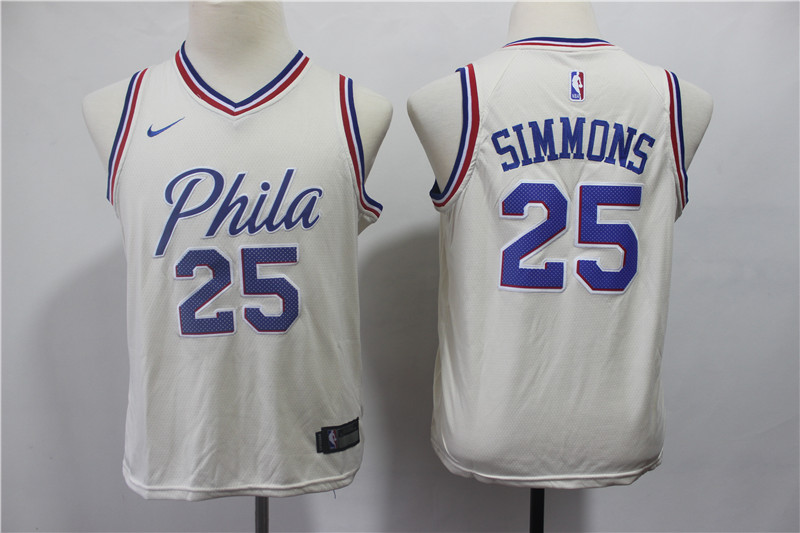 76ers 25 Ben Simmons Cream Youth City Edition Swingman Jersey