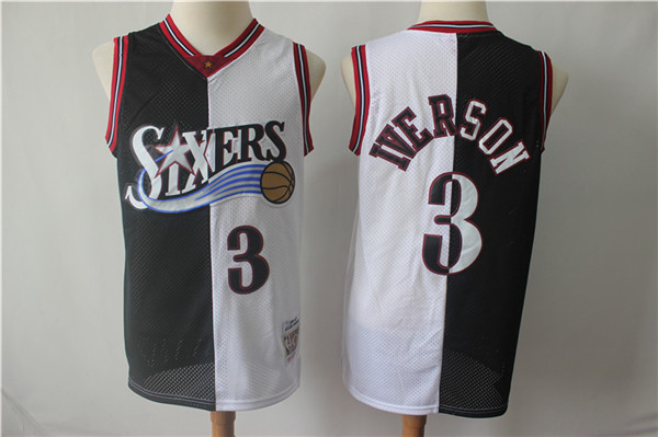 76ers 3 Allen Iverson Black White Split 1996 97 Hardwood Classics Jersey