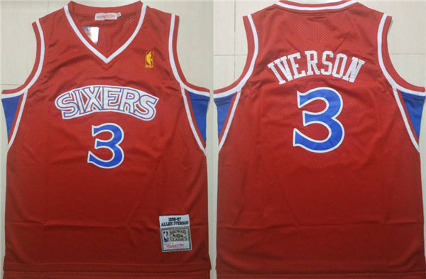 76ers 3 Allen Iverson Red 1996 97 Hardwood Classics Jersey
