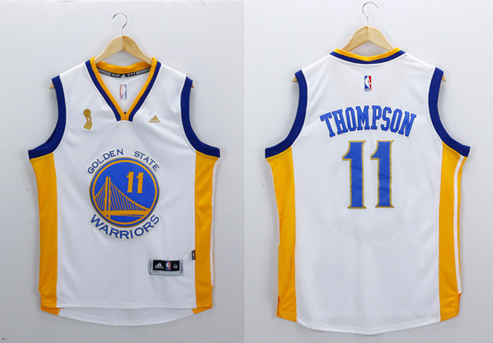 Golden State Warriors 11 Klay Thompson 2015 NBA Finals Champions Gold Jerseys