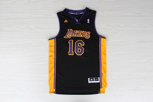 NBA 2014 New Los Angeles Lakers 16 Pau Gasol New Revolution 30 Swingman Black Jersey