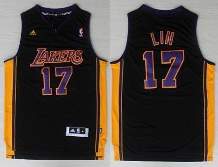 NBA 2014 New Los Angeles Lakers 17 Jeremy Lin New Revolution 30 Swingman Black Jerseys