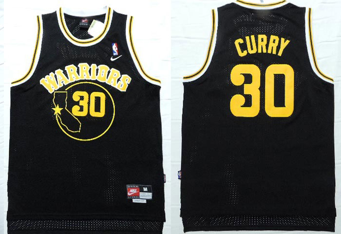 NBA Golden State Warriors 30 Stephen Curry Throwback Swingman Black Jersey