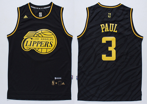 NBA Los Angeles Clippers 3 Chris Paul Static Fashion Swingman Black Gold Jerseys