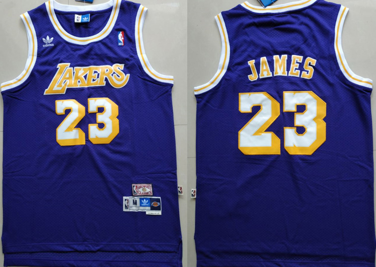 NBA Los Angeles Lakers #23 LeBron James Purple Swingman Stitched NBA Throwback Jersey
