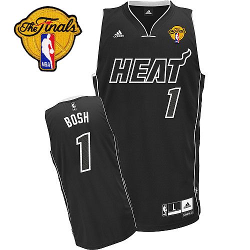 NBA Miami Heat 1 Chris Bosh Black White Fashion Swingman Jersey 2012 NBA Finals Patch
