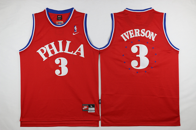 NBA Philadelphia 76ERS 3 Allen Iverson Soul Throwback Swingman Road Red Jersey
