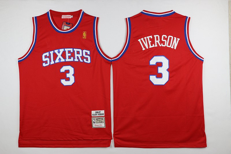 NBA Philadelphia 76ERS 3 Allen Iverson Soul Throwback Swingman Road Red Jerseys