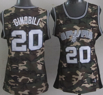 NBA Women San Antonio Spurs 20 Manu Ginobili Camouflage Camo Swingman Fashion Jersey