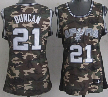 NBA Women San Antonio Spurs 21 Tim Duncan Camouflage Camo Swingman Fashion Jersey