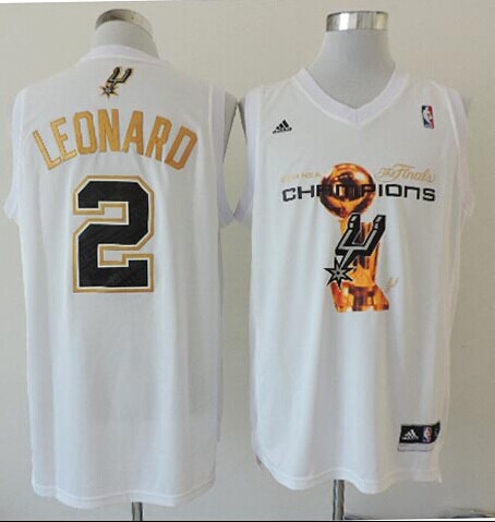 San Antonio Spurs 2 Kawhi Leonard 2014 NBA Finals Champions White Jersey