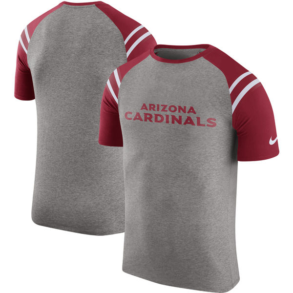 Arizona Cardinals Enzyme Shoulder Stripe Raglan T Shirt Heathered Gray