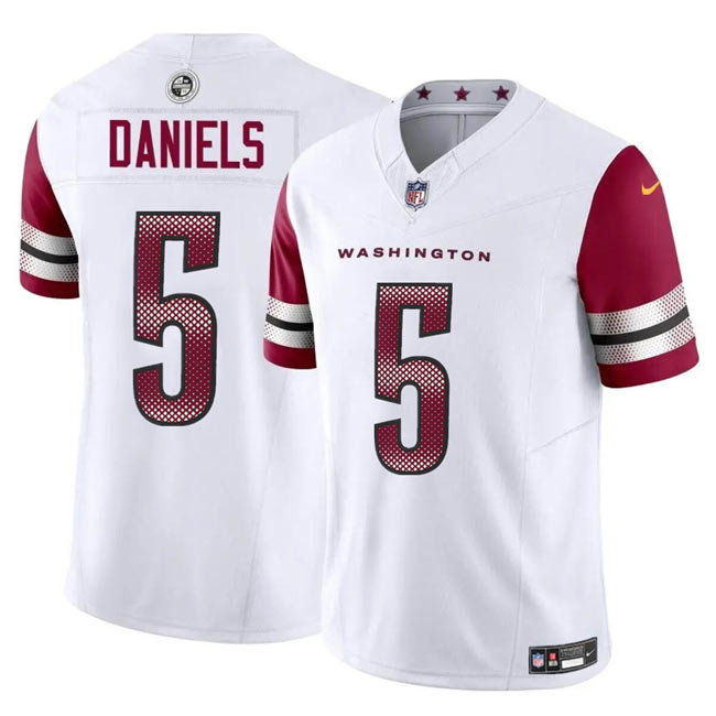 Big Size Men's Washington Commanders 5 Jayden Daniels White 2024 Draft F.U.S.E Vapor Limited Football Stitched Jersey