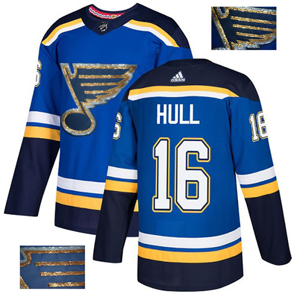 Blues 16 Brett Hull Blue Glittery Edition Jersey