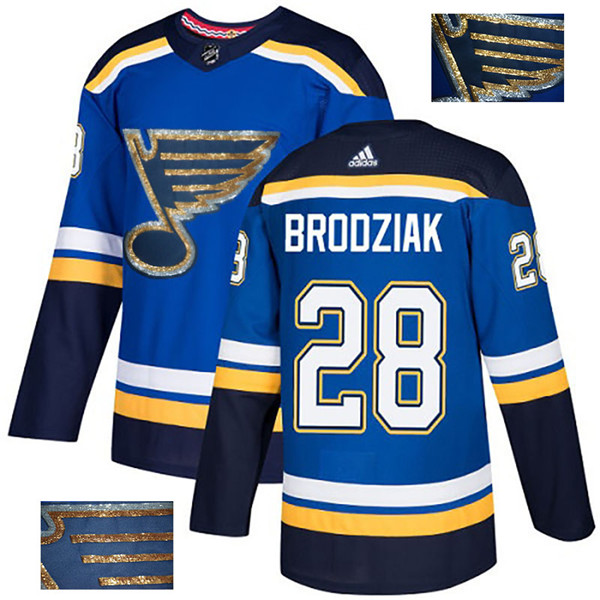 Blues 28 Kyle Brodziak Blue Glittery Edition Jersey