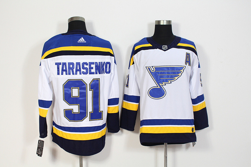 Blues 91 Vladimir Tarasenko White Jersey