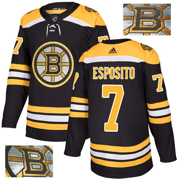 Bruins 7 Phil Esposito Black With Special Glittery Logo Jersey