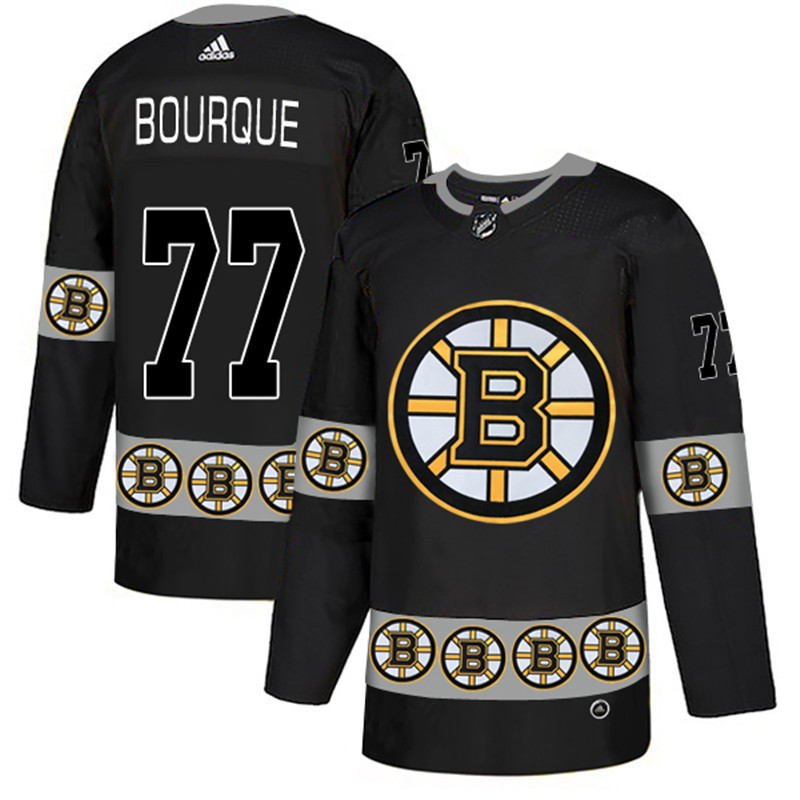 Bruins 77 Raymond Bourque Black Team Logos Fashion Jersey
