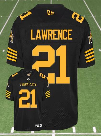 CFL Hamilton tiger cats 21 LAWRENCE Black Crested Home Replica Jersey