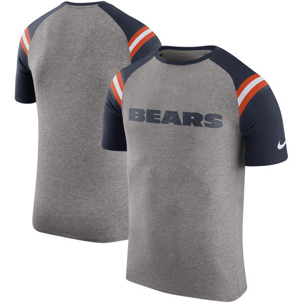 Chicago Bears Enzyme Shoulder Stripe Raglan T Shirt Heathered Gray