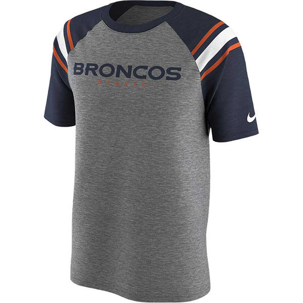 Denver Broncos Enzyme Shoulder Stripe Raglan T Shirt Heathered Gray