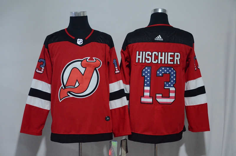 Devils 13 Nico Hischier Red USA Flag Jersey