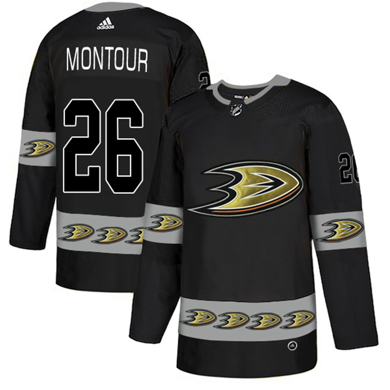 Ducks 26 Brandon Montour Black Team Logos Fashion Jersey
