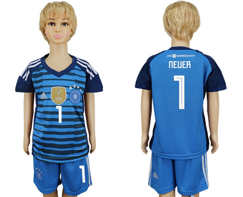 Germany 1 NEUER Goalkeeper Youth 2018 FIFA World Cup Soccer Jersey